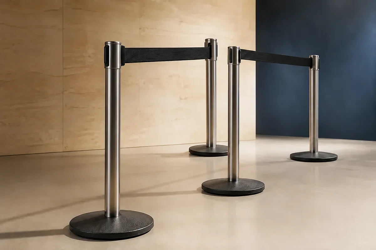Retractable belt stanchions