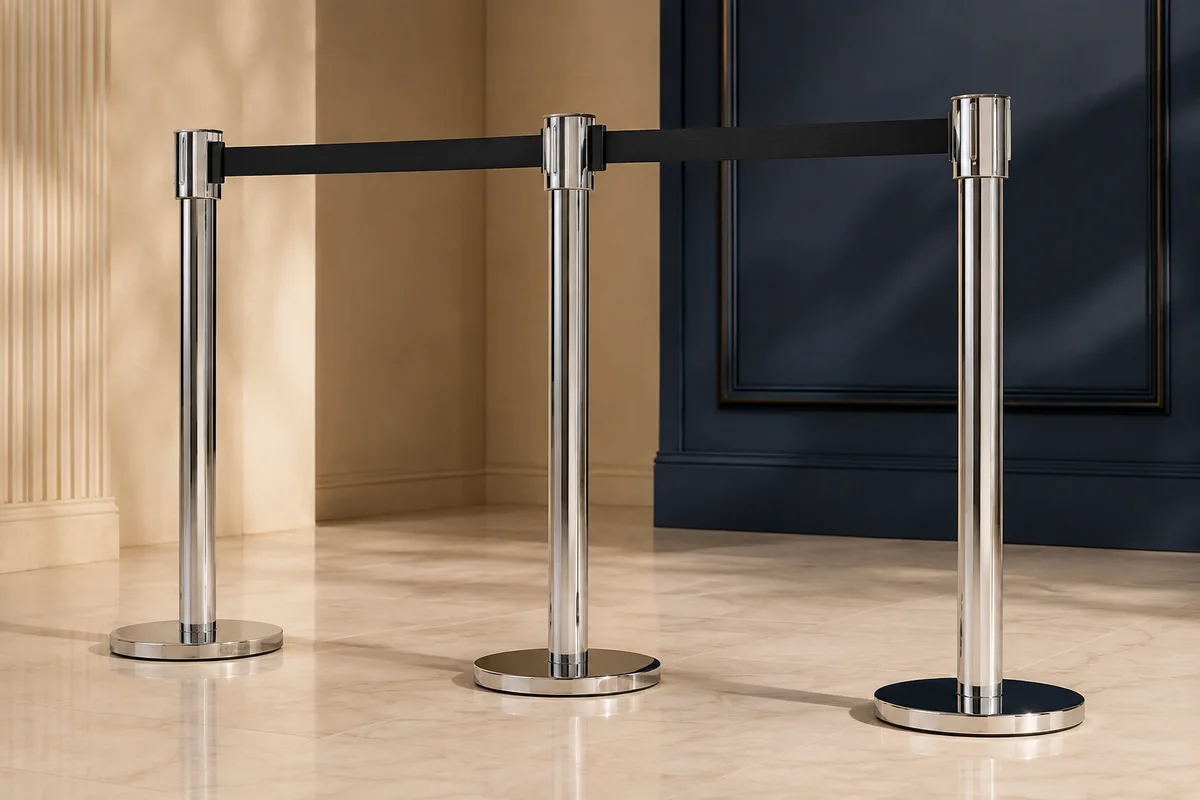 Polished Chrome Belt Stanchions rental equipment